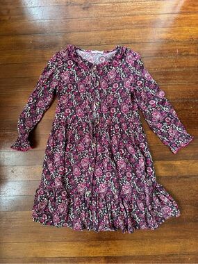 French Girls' Floral Pink Mix Long-Sleeve Tiered Dress